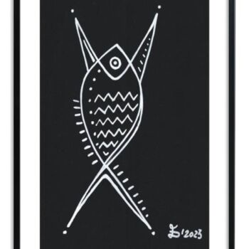 Zeichnungen mit dem Titel "The Fish - The Man" von Ewa Dura, Original-Kunstwerk, Marker