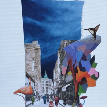 Collages intitulée "Sous ma fenêtre" par Julie Verhague, Œuvre d'art originale, Collages