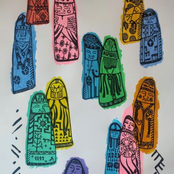 印花与版画 标题为“Linocut Tuvan shama…” 由Margarita Suliaeva, 原创艺术品, Linocuts