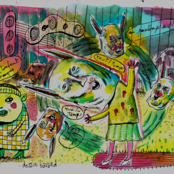 Dessin intitulée "Dessin bavard" par Patrick Jannin, Œuvre d'art originale, Encre