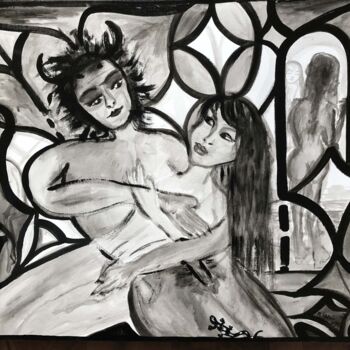 Malerei mit dem Titel "Die Schöne und das…" von Annemarie Stelzer, Original-Kunstwerk, Tempera