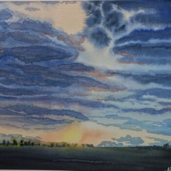 Peinture intitulée "Sky" par Natalia Buhaienko, Œuvre d'art originale, Aquarelle
