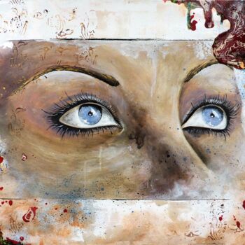 Painting titled "Bleu" by Anne Robin, Original Artwork, Acrylic Mounted on Wood Stretcher frame