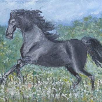 Painting titled "Freedom" by Maria Galan, Original Artwork, Oil Mounted on Wood Stretcher frame