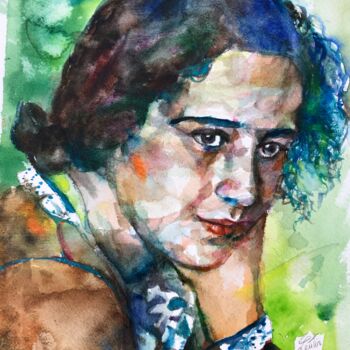 Schilderij getiteld "HANNAH ARENDT water…" door Lautir, Origineel Kunstwerk, Aquarel