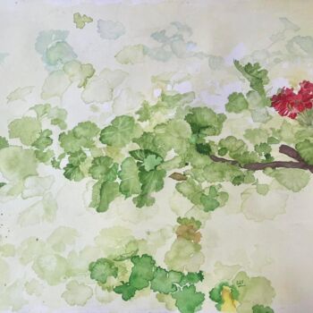 Painting titled "Geraniums" by Rebecca De Figueiredo, Original Artwork, Watercolor