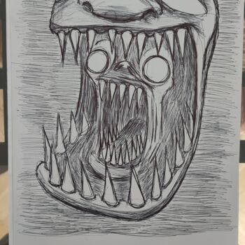 Dessin intitulée "Fractal Mouth" par Lartnestpasdemain, Œuvre d'art originale, Stylo à bille