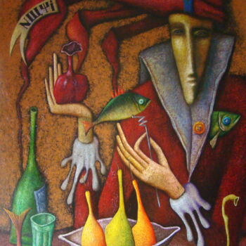 Painting titled "Apocryphal portrait…" by Andrej Losovoj, Original Artwork, Oil Mounted on Wood Stretcher frame