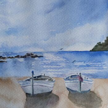 Peinture intitulée "Fishing Boats in Ca…" par Horacio Cobas, Œuvre d'art originale, Aquarelle