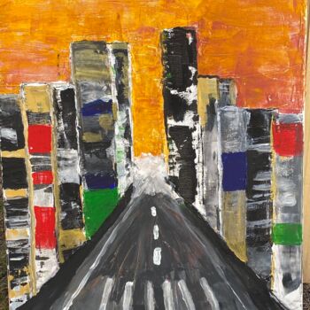 Painting titled "La ville en bd" by Audrey Letheux, Original Artwork, Acrylic