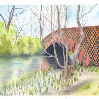 Painting titled "Roman bridge in Wil…" by Olena Zhylenko, Original Artwork, Watercolor