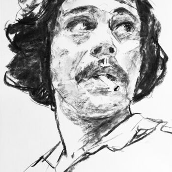 Drawing titled "Dans l’ascenseur" by Dominique Dève, Original Artwork, Charcoal