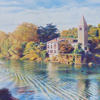 Peinture intitulée "Lyon, l'île Barbe,…" par Sannier Alain, Œuvre d'art originale, Acrylique Monté sur Châssis en bois