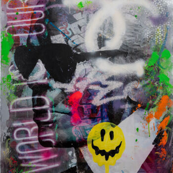Collages intitulée "Karl Lagerfeld the…" par Natalie Otalora, Œuvre d'art originale, Acrylique Monté sur Châssis en bois