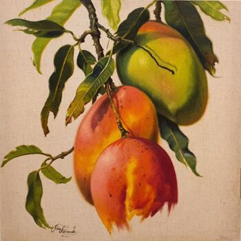 Painting titled "Mangas tropical" by Rose Fernandes, Original Artwork, Oil Mounted on Wood Panel