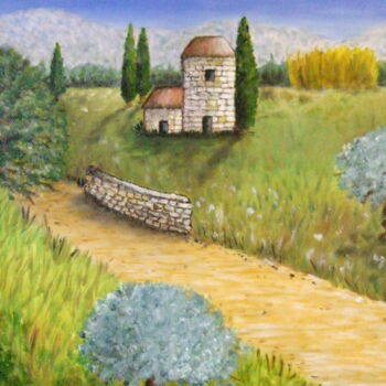 Peinture intitulée "Campagne Provençale" par John Regnier, Œuvre d'art originale, Huile Monté sur Châssis en bois