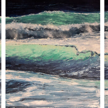 Картина под названием "Waves. Ocean №7" - Elena Petrova, Подлинное произведение искусства, Масло Установлен на Деревянная ра…