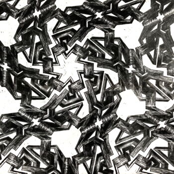 Printmaking titled "Ducts and Illusions…" by Michael E. Voss, Original Artwork, Linocuts Mounted on Wood Stretcher frame