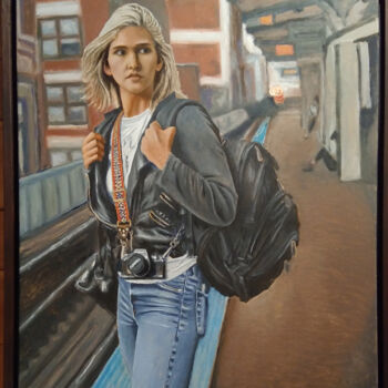 Peinture intitulée "Girl Vs World" par Michael E. Voss, Œuvre d'art originale, Huile Monté sur Châssis en bois