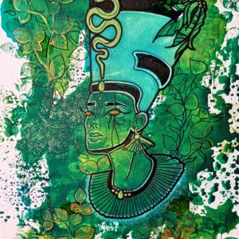 Painting titled "Egyptienne" by Adamantine, Original Artwork, Ink Mounted on Cardboard