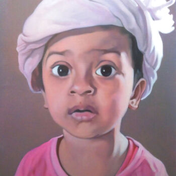 Painting titled "Mommy's little star" by Takuart, Original Artwork, Oil Mounted on Wood Stretcher frame