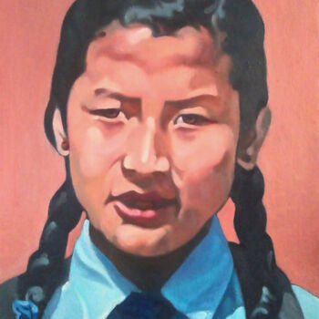 Painting titled "三つ編み Mitsuami" by Takuart, Original Artwork, Oil Mounted on Wood Stretcher frame