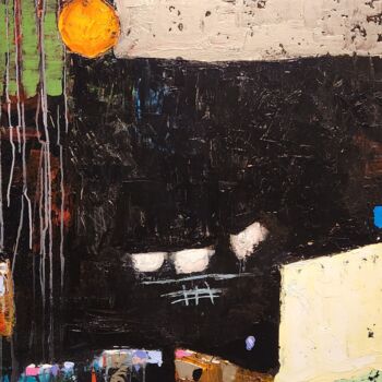 Painting titled "Les trois maisons" by Claude Lépine, Original Artwork, Acrylic Mounted on Wood Stretcher frame