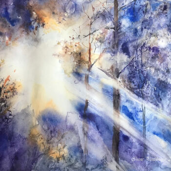 Pintura intitulada "Morning in the fore…" por Irene Postolnaya, Obras de arte originais, Aquarela