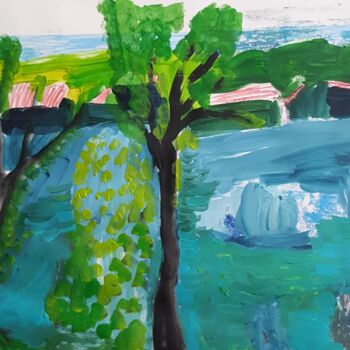 Pintura titulada "VUE SUR LE LAC" por Mchartrie, Obra de arte original, Acrílico