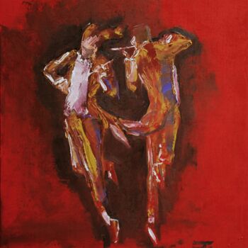 Painting titled "Les valseurs" by Thierry Faure, Original Artwork, Oil Mounted on Wood Stretcher frame