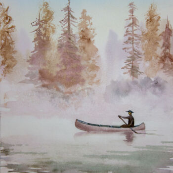 Painting titled "Boatman on the rive…" by Eugene Popov, Original Artwork, Watercolor
