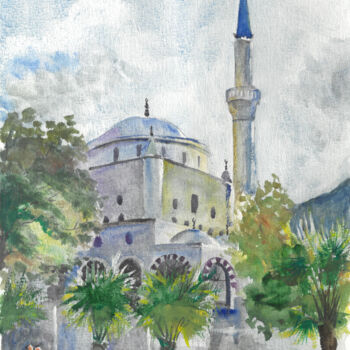 Malerei mit dem Titel "Yeni Hamidiye Cami,…" von Eugene Popov, Original-Kunstwerk, Aquarell
