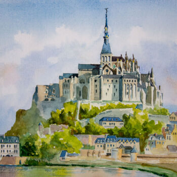 Painting titled "Mont-Saint-Michel,…" by Eugene Popov, Original Artwork, Watercolor
