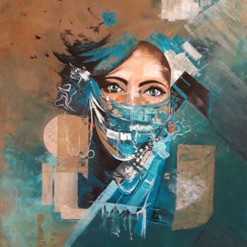 Schilderij getiteld "Portrait "RESOURCE…" door Olga Neberos, Origineel Kunstwerk, Olie