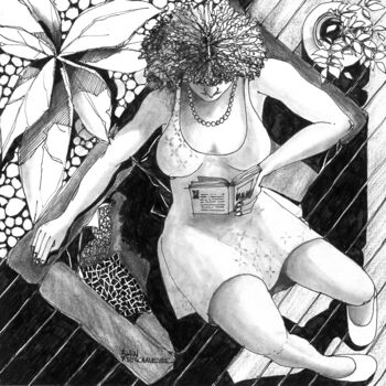 Zeichnungen mit dem Titel "Canicule" von Alain Rouschmeyer, Original-Kunstwerk, Tinte Auf Keilrahmen aus Holz montiert