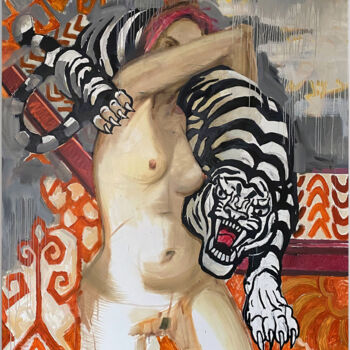 Painting titled "Go where it's scary" by Mykhailo Korobkov, Original Artwork, Oil Mounted on Wood Stretcher frame