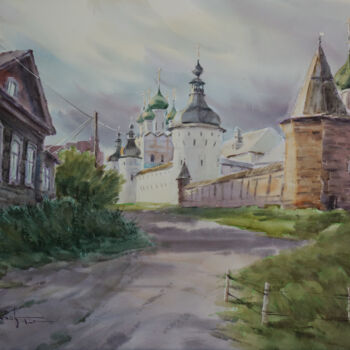 Malarstwo zatytułowany „Old Russian town. R…” autorstwa Igor Manukhov, Oryginalna praca, Akwarela