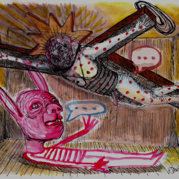 Tekening getiteld "L'annonciation fait…" door Patrick Jannin, Origineel Kunstwerk, Inkt
