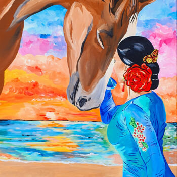 Peinture intitulée "Horse and flamenco" par Maria Sabrina Viviani, Œuvre d'art originale, Acrylique Monté sur Châssis en bois