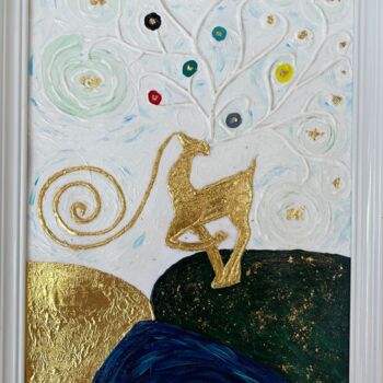 Painting titled "一鹿绽放" by Zizane Yong, Original Artwork, Acrylic Mounted on Other rigid panel