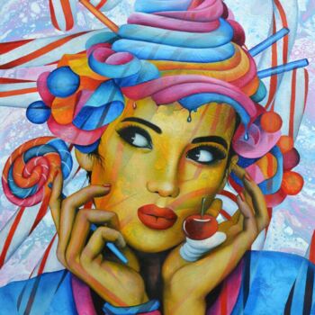 Peinture intitulée "Gourmandise" par Jeannette Guichard-Bunel, Œuvre d'art originale, Huile Monté sur Châssis en bois