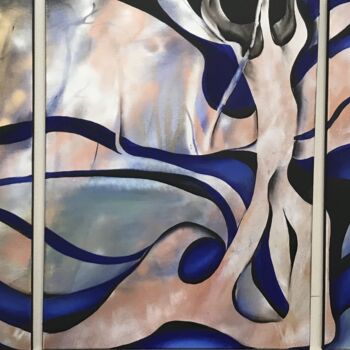 Painting titled "Gardiens de la Terr…" by Fabrice Kocurek, Original Artwork, Oil Mounted on Wood Stretcher frame