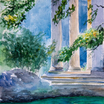Malerei mit dem Titel "Asclepius Greek Tem…" von Eugene Popov, Original-Kunstwerk, Aquarell