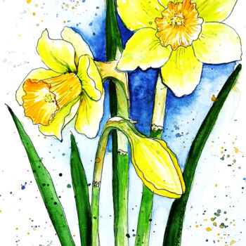 绘画 标题为“Yellow daffodils” 由Maryna Pohorielko, 原创艺术品, 水彩