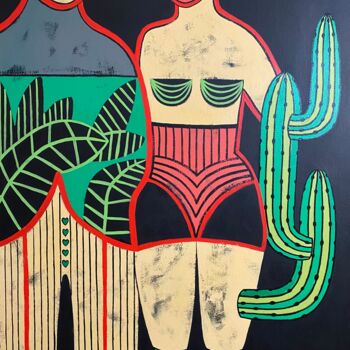 Painting titled "Saguaro amor" by Diana Rosa, Original Artwork, Acrylic Mounted on Wood Stretcher frame