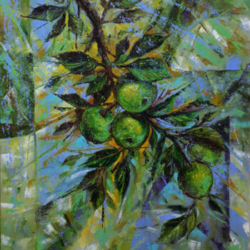 Painting titled "Green apples" by Serhii Voichenko, Original Artwork, Oil