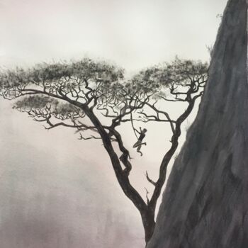 Malerei mit dem Titel "Take a Leap" von Afke Van Mansum, Original-Kunstwerk, Aquarell Auf Andere starre Platte montiert