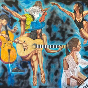 「Let The Music Play」というタイトルの絵画 Hüseyin Akによって, オリジナルのアートワーク, オイル