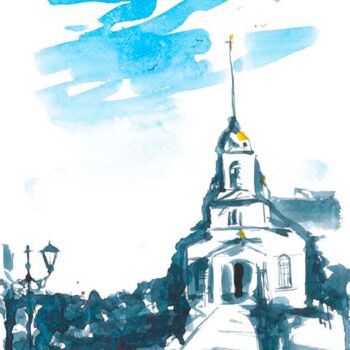 Pintura titulada "Uysky Cathedral" por Vladlena Dudchak, Obra de arte original, Acuarela