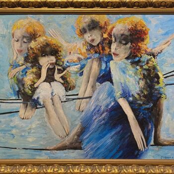 Peinture intitulée "petits oiseaux" par André Sofine, Œuvre d'art originale, Huile Monté sur Châssis en bois